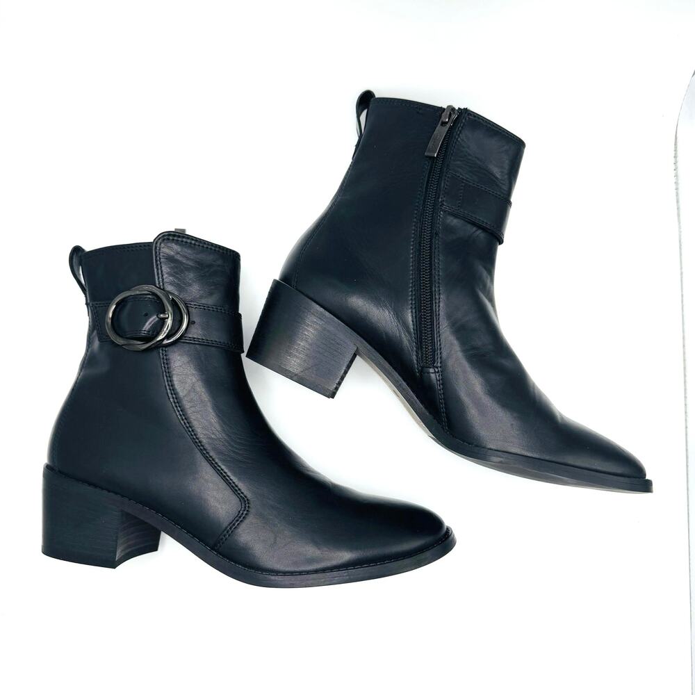 Paul Green Vanessa Black Leather Chelsea Boots Buckle Ankle US 8 EU 38.5